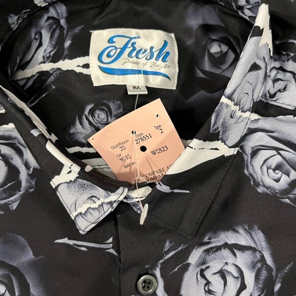 Fresh Prints of Bel-Air Men's Black Rose Print Shirt - Size Medium - NWT - Picture 4 of 4